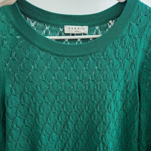 SANDRO Light Pullover Sweater 2/S Green Designer - Picture 10 of 11